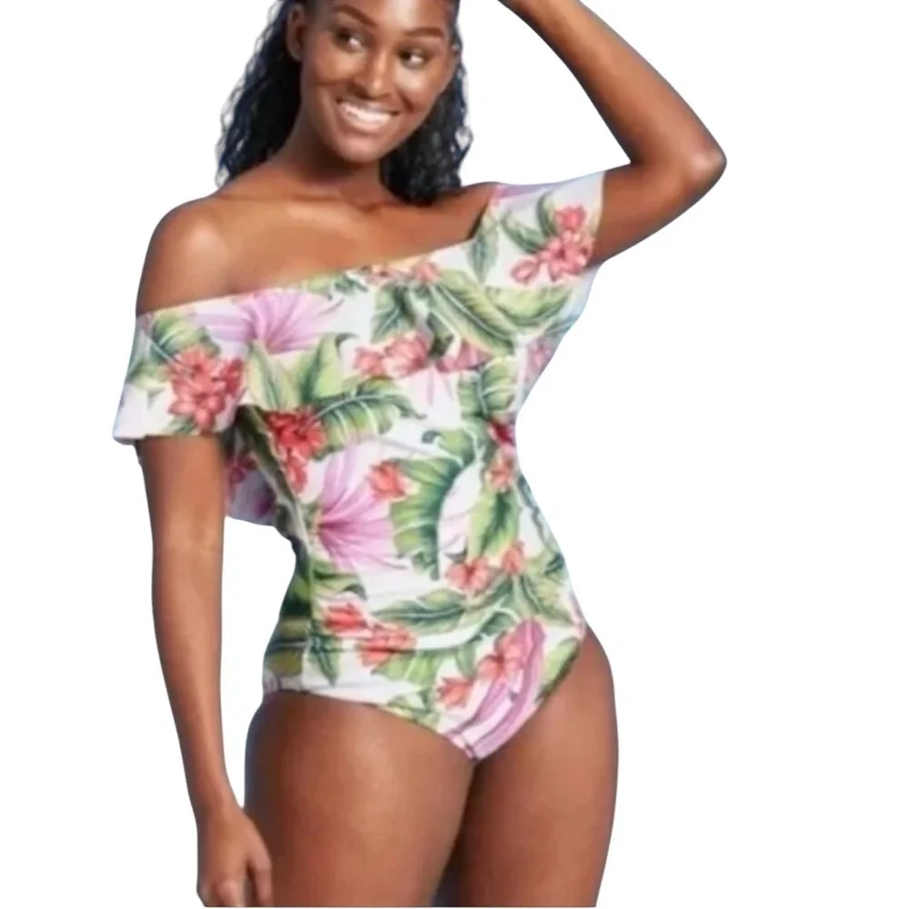 NEW Kona Sol |  Off-Shoulder One Piece Floral Swinsuit